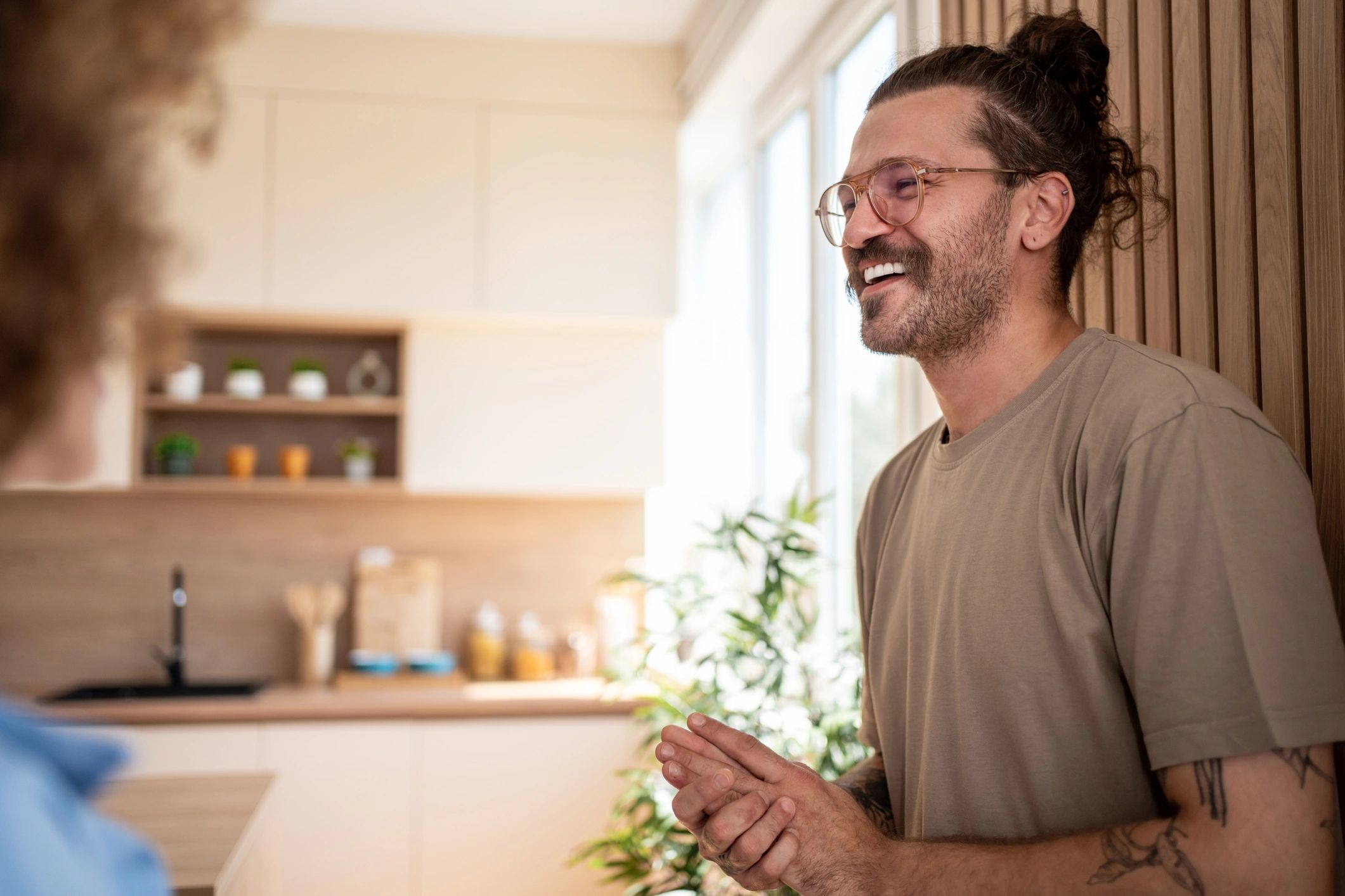 Happy customer in a modern kitchen